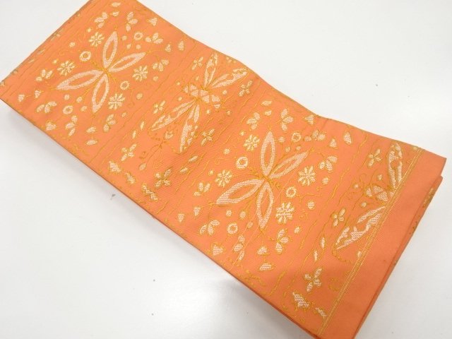 JAPANESE KIMONO / ANTIQUE HANHABA OBI / WOVEN FLORAL SARASA